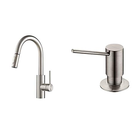 Kraus KPF-2620SFS Oletto Kitchen Faucet, 15.75 inch, Spot Free Stainless Steel and Modern Soap Dispenser, Stainless Steel