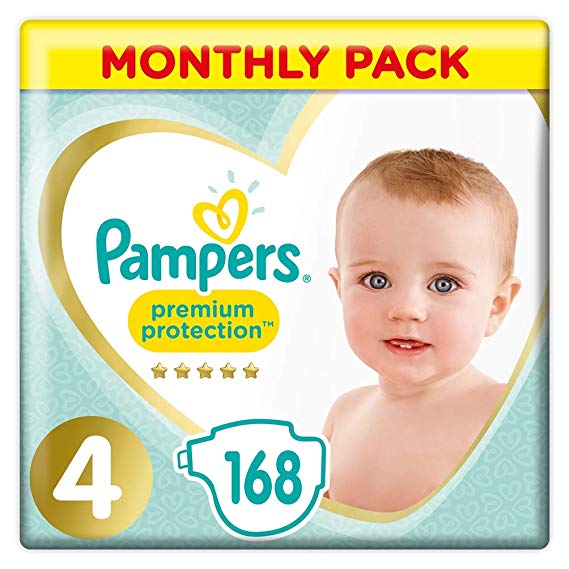 Pampers Premium Protection, Monthly Saving Pack, Soft Comfort, Approved by British Skin Foundation, Size 4, 168 Nappies, 9-14 kg