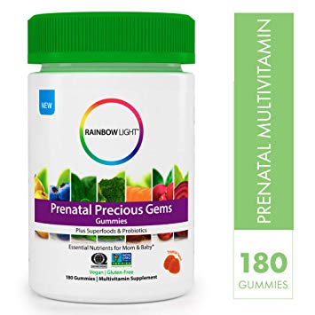 Rainbow Light Prenatal Precious Gems Non-GMO Project Verified Multivitamin Gummies Plus Superfoods & Probiotics – 180 Tablets