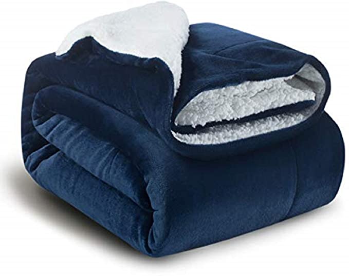 Bedsure Sherpa Fleece Blanket Twin Size Navy Blue Plush Blanket Fuzzy Soft Blanket Microfiber