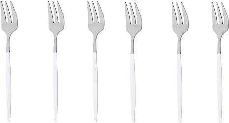 Gugrida Matte Finish White Silver Royal Cake Fork Salad Forks Mini Forks, Light weight design Stainless Steel Matte Flatware Cutlery Set for 6, 5.31-Inch