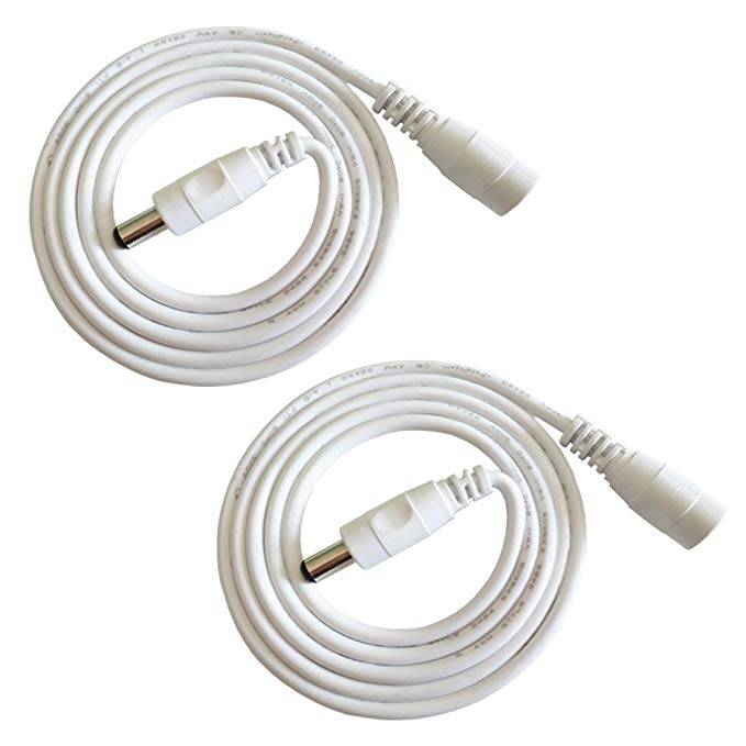 Liwinting 2pcs 2m/6.56Feet DC Extension Cable, 12V DC Power Adapter Plug Extension Cord 5.5mm x 2.1mm Male to Female Extension Wire for DC 12V Power Adapter, CCTV Security Camera etc. - White