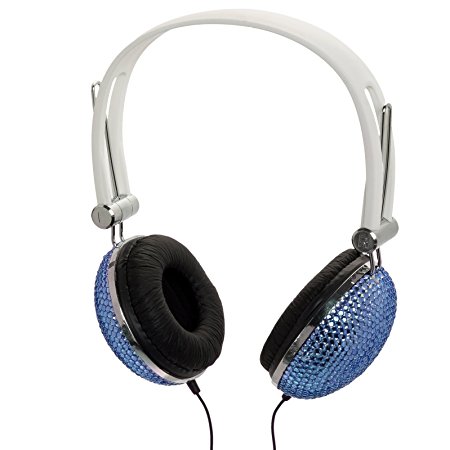 Aqua Blue Crystal Rhinestone DJ Over Ear Headphones