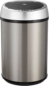 Hanover 12-Liter / 3.1 12 Liter-3.1 Gallon Trash Can for Home and Kitchen | Fingerprint Smudge Resistant | Soft Close | Sensor Lid, 3.2 Gallons (Round), Stainless Steel with Black Trim