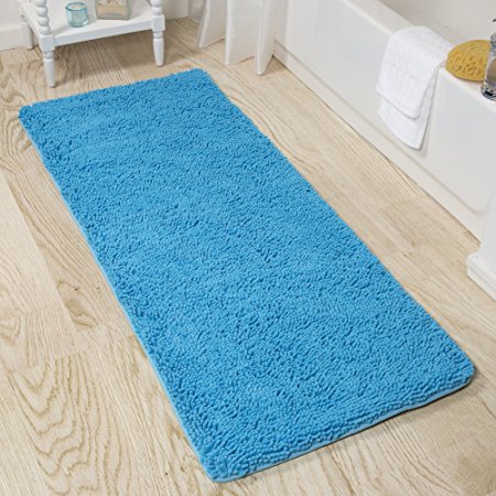 Lavish Home Memory Foam Shag Bath Mat 2-Feet by 5-Feet - Blue