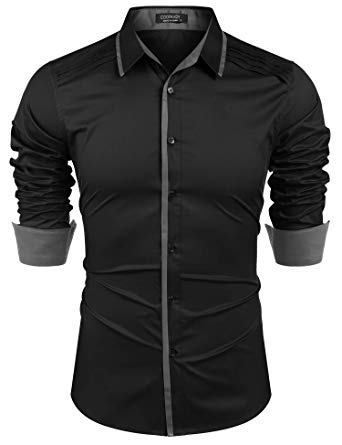COOFANDY Men's Slim Fit Dress Shirt Contrast Long Sleeve Casual Cotton Button Down Shirts