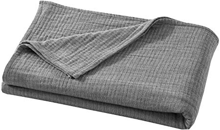 PHF Yarn Dyed Cotton Muslin Blanket 3 Layers for Sofa Couch Chair in Winter Home Decor Twin Size 66" x 90" Grey