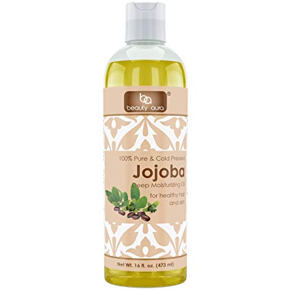 Beauty Aura Jojoba Oil - 16 fl oz (473 ml) - For Healthy Hair, Skin & Nails.