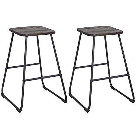 LCH 24" Vintage Industrial Bar Stools, Home Kitchen Restaurant Metal Bar Chairs, Set of 2