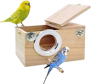 kathson Parakeet Nest Box Budgie Nesting House Cockatiel Breeding Parrots Mating Box for Lovebirds Small and Medium-Sized Birds（S）