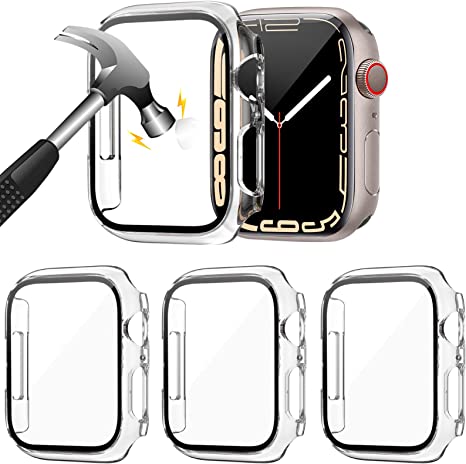 KIMILAR (3 Pack) 41mm Glass Screen Protector compatible with Apple Watch Series 7, Edge to Edge Full Screen Coverage Protective Case built-in Tempered Glass compatible with iWatch Series 7 41mm Only