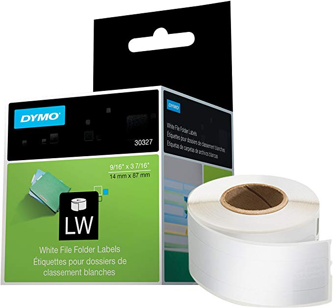 DYMO LW 1-Up File Folder Labels for LabelWriter Label Printers, White, 9/16'' x 3-7/16'', 2 Rolls of 130 (30327)