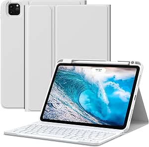 MoKo for New iPad Air 11 Inch Case with Keyboard M2 2024 Released, Magic Detachable Folio Keyboard Cover with Pencil Holder for iPad Air 6th/5th/4th Generation(2024/2022/2020), Silver