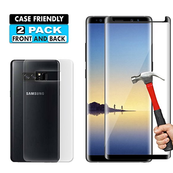 Galaxy Note 8 Screen Protector [2-Pack- Front and Back], 9H Hardness 3D HD Clear Full Coverage Screen Protector for Samsung Galaxy Note 8 Anti-Bubble - Anti-Scratch