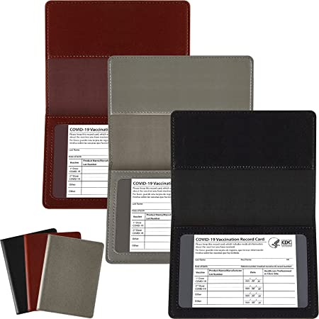 3 Pieces PU Leather Card Holder Vaccination Certificate Holder Vaccination Card Protector Waterproof Immunization Record Card Holder for Business ID Card Passport (Black, Brown, Gray)