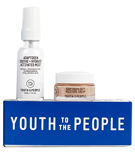 Youth To The People Activate Your Calm Kit - Travel Size Adaptogen Duo with Hydrating Hyaluronic Acid Spray Mist (1oz) with Reishi   Pentapeptide & Moisture Cream (0.5oz) for Hydration - Clean Beauty