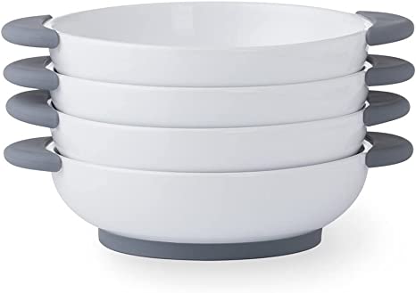 Everyday Solutions Stoneware Everyday Stay-Cool Silicone Handles and Base Bowl Set - Great for Hot & Cold Dishes - Dishwasher and Microwave Safe - Set of 4 - Size 8’’x2’’