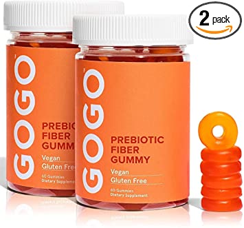 GOGO Fiber Gummies for Adults - Prebiotic Chicory Root Inulin Fiber Supplement - Daily Gummy Fiber for Gut Health, Constipation Relief and Weight Management, 60 Count (Pack of 2)