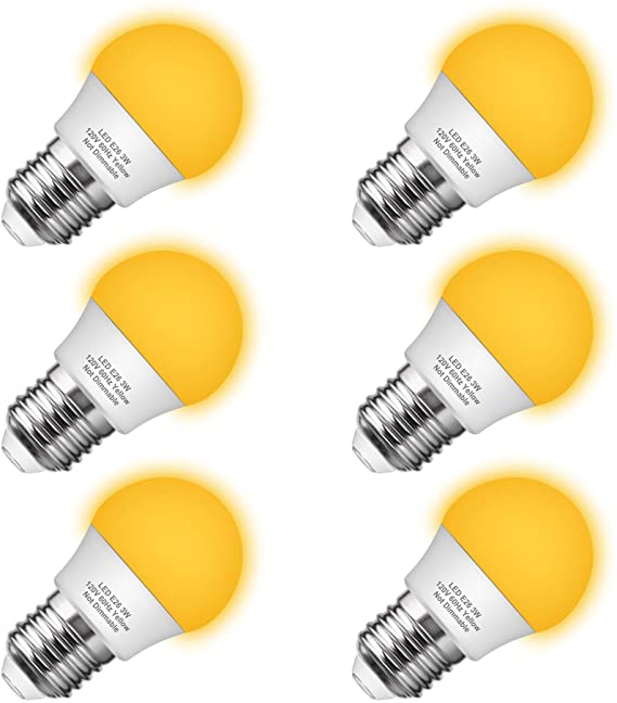 Briignite Bug Light Bulb Yellow LED Bulbs, Outdoor Porch Light, Amber Bedroom Night Light Bulb G14 Bug LED Bulb, 25W Equivalent E26 Edison Bulb(3W), Warm LEDs Hallway Lighting Decorative Lamps(6 Pack)