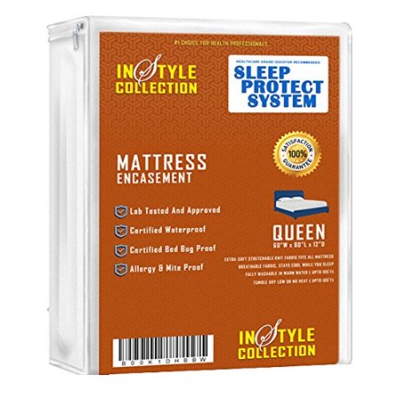 Instyle Fabrics Sleep Protection - Waterproof / Bed Bug Proof Mattress Encasement Premium Waterproof Lab Certified Bed Bug Proof Zippered Mattress Cover (Queen)