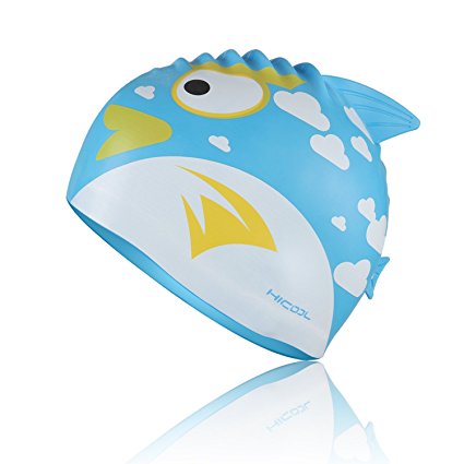 Swim Cap, Hicool High-Quality Fisher Series Waterproof Earmuffs Silicone Swim Cap For Kids