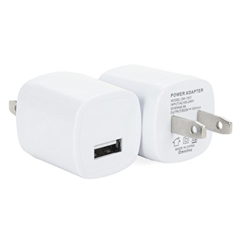 Omni INC 2PC Universal USB Port USB AC/DC Power Adapter Home Wall Charger Plug W/ Easy Grip for iPhone 7/7 plus 6/6 plus Samsung Galaxy S5 S4 S3 White