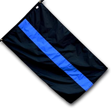 US Flag Factory - 3x5 FT Thin Blue Line Flag (Sewn 3-Stripes) for Police Officers (Grommets) - Blue Lives Matter Flag - Outdoor SolarMax Nylon - 100% Made in America (3x5 FT)