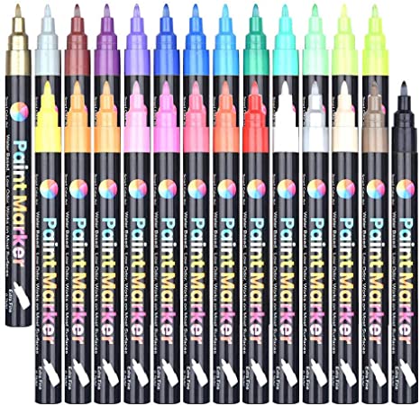 Paint Pens, 26 Colors Extra Fine Point Acrylic Paint Markers, Permanent Water Based, Great for Rock, Wood, Fabric, Glass, Metal, Ceramic, DIY Crafts and Most Surfaces by Smart Color Art