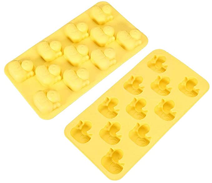 Chocolate Mold Tray Silicone Ice Cube Party maker perfect for DIY frozen ice, pudding, jelly candy (Yellow Duck (2 Pack))