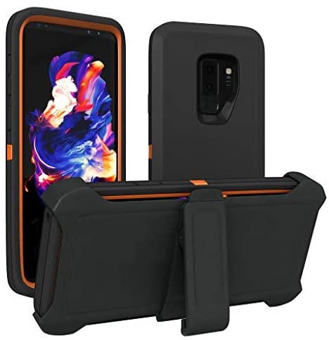 Galaxy S9  Plus Case, ToughBox [Armor Series] [Shock Proof] [Black | Orange] for Samsung Galaxy S9  Plus Case [Comes with Holster & Belt Clip] [Fits OtterBox Defender Series Belt Clip Cover]