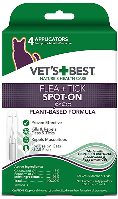 Vet's Best Flea   Tick Spot-On for Cats| Cat Flea and Tick Treatment and Prevention| Made with Certified Natural Oils |