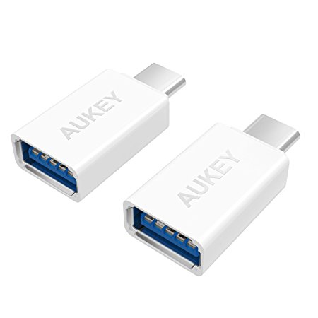 AUKEY USB C Adapter to USB A 3.0 ( 2 Pack ) with OTG USB Type C Converter for MacBook Pro 2017 / 2016 , ChromeBook Pixel , Samsung S8 / S8  and More Devices with USB Type C port - White