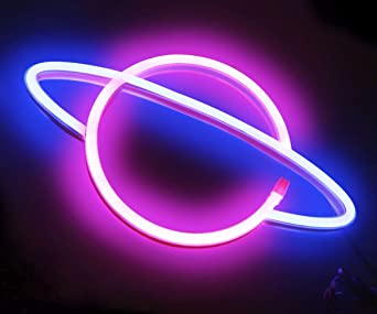 XIYUNTE Planet Neon Light Pink/Blue Led Signs Wall Decor, Battery or USB Operated Planet Lamp Blue Planet Neon Signs Light up for Home,Kids Room,Bar,Festive Party,Christmas,Wedding
