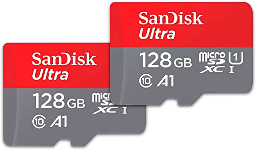 SanDisk Ultra 128 GB microSDHC Memory Card   SD Adapter with A1 App Performance Up to 120 MB/s, Class 10, U1 (Twin Pack)