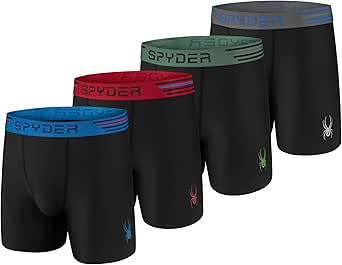 Spyder Mens Boxer Briefs 4 Pack Poly Spandex Performance Boxer Briefs Underwear/Bonded Hem Boxer Briefs