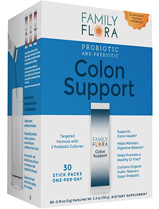 Family Flora Colon Support Probiotic and Prebiotic Stick-Packs,  30 Count