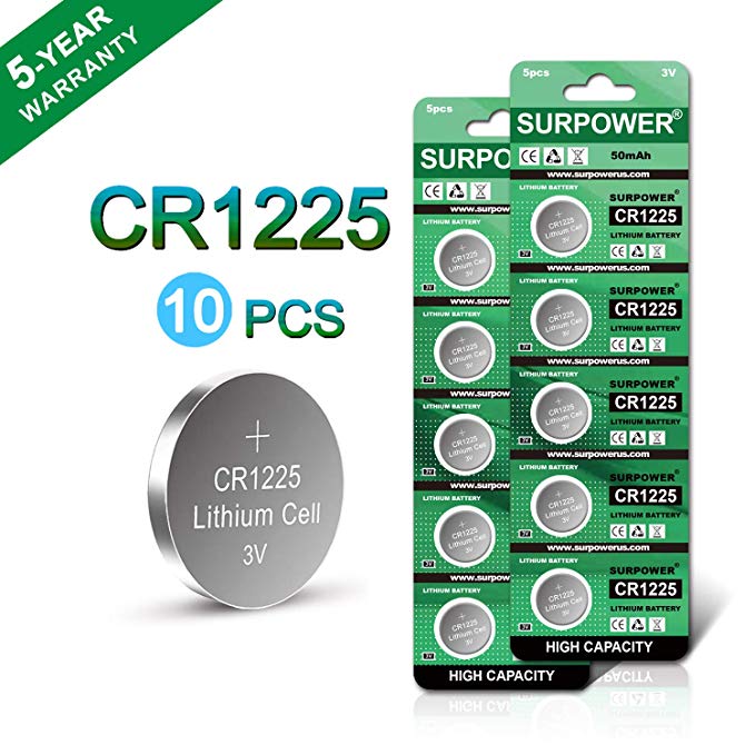 SURPOWER CR1225 3V Battery for Thermometer - 10 Pack