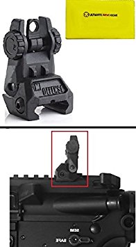 IMI Defense TRS Black Automatic Deploy Weaver Picatinny Rear Flip Back Up Backup Auxiliary AR15 AR-15 M16 M4 M-4 Flattop Low Profile Polymer Iron Sight Mount with Adjustment Finger Knob   Ultimate Arms Care and Reel Silicone Lubricated Cleaning Cloth