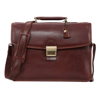 Banuce Mens Full Grains Leather Front Lock Professional Briefcase
