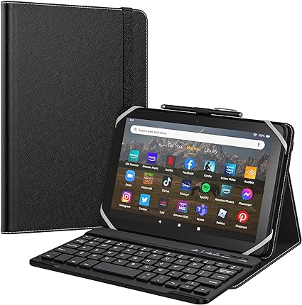 MoKo Universal Keyboard Case for 7" - 8" iPad Mini/Samsung Galaxy Tab A/Kindle Fire Tablets/Huawei Tablet, Lightweight Tablet Cover with Removable Wireless Bluetooth Keyboard, Black