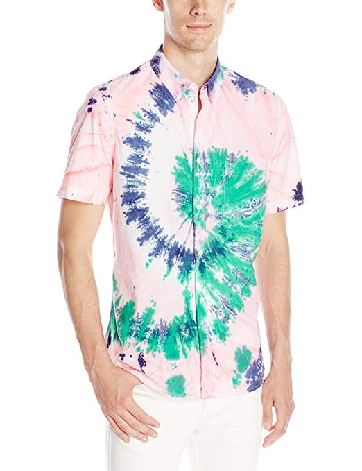 French Connection Men's Tie Dye Highway Short Sleeve Button Down Shirt