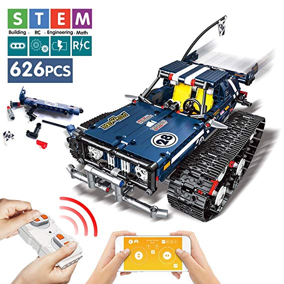 DAYE Remote Control Building Blocks Car Set RC Tracked Racer Building Blocks Kits High Speed Cars, Learning, STEM Toys for Kids Age 6, 8, 9, 12 and 14 Year Old Best Educational Building Blocks (Blue)
