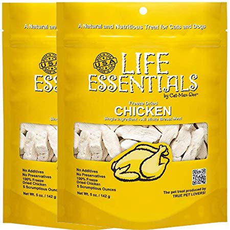 All-Natural Freeze Dried Chicken Treats for Dogs & Cats Free of Grains, Fillers, Additives and Preservatives Proudly Made in the USA - 2 Pack (5 oz. Bag)
