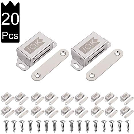 JQK Magnetic Cabinet Door Catch, Stainless Steel Closet Catches with Strong Magnetic, 1.2mm Thickness Furniture Latch 20 lbs (Pack of 20), CC101-P20