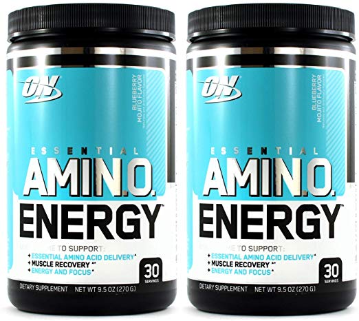 Optimum Nutrition Amino Energy 2 Pack, Blueberry Mojito, Preworkout and Essential Amino Acids with Green Tea and Green Coffee Extract, (30 Serv Each)