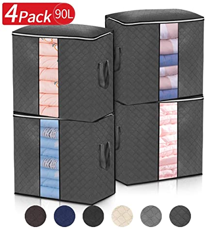 king do way Closet Organizer Clothes Storage Bags Large Capacity Clothing Storage with Reinforced Handle, Stainless Steel Zipper,3 Layer Fabric for Comforters, Bedding, Blankets, Clothing Dark Grey