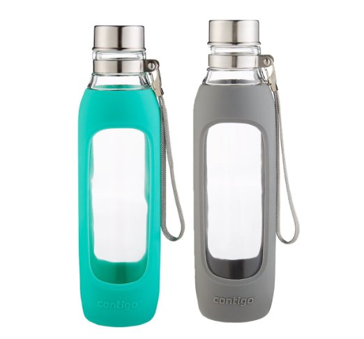 Contigo Purity Glass Water Bottle, 20-Ounce, Smoke & Greyed Jade (Smoke & Greyed Jade)