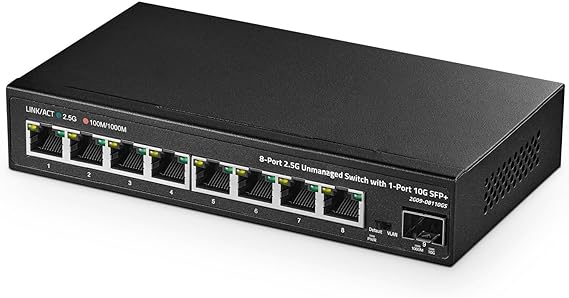 Binardat 8 Port 2.5G Switch with 10G SFP  Port, 8 x 2.5 Gigabit RJ-45 Base-T Ports, Unmanaged Multi-Gigabit Desktop Ethernet Switch