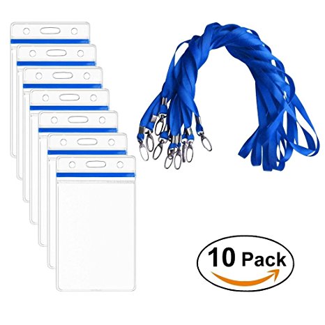 Lanyards with ID Holder Vertical Clear Plastic Name Tags Holders Waterproof PVC ID Card Holder by LONOVE