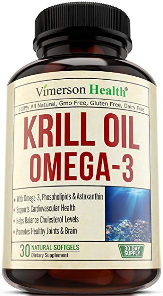 Krill Oil Omega 3 EPA & DHA - With Astaxanthin & Phospholipids. Helps Balance Cholesterol, Supports Heart Health and Brain Function. Antioxidant & Joint Health Support. Antarctic Krill Oil 30 Softgels